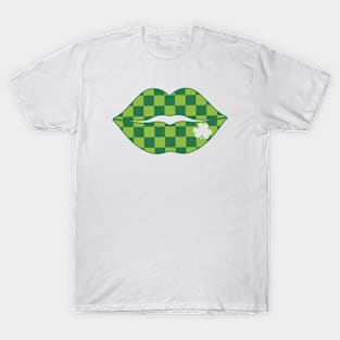 St. Patrick's Day Lips Kiss checkerboard T-Shirt